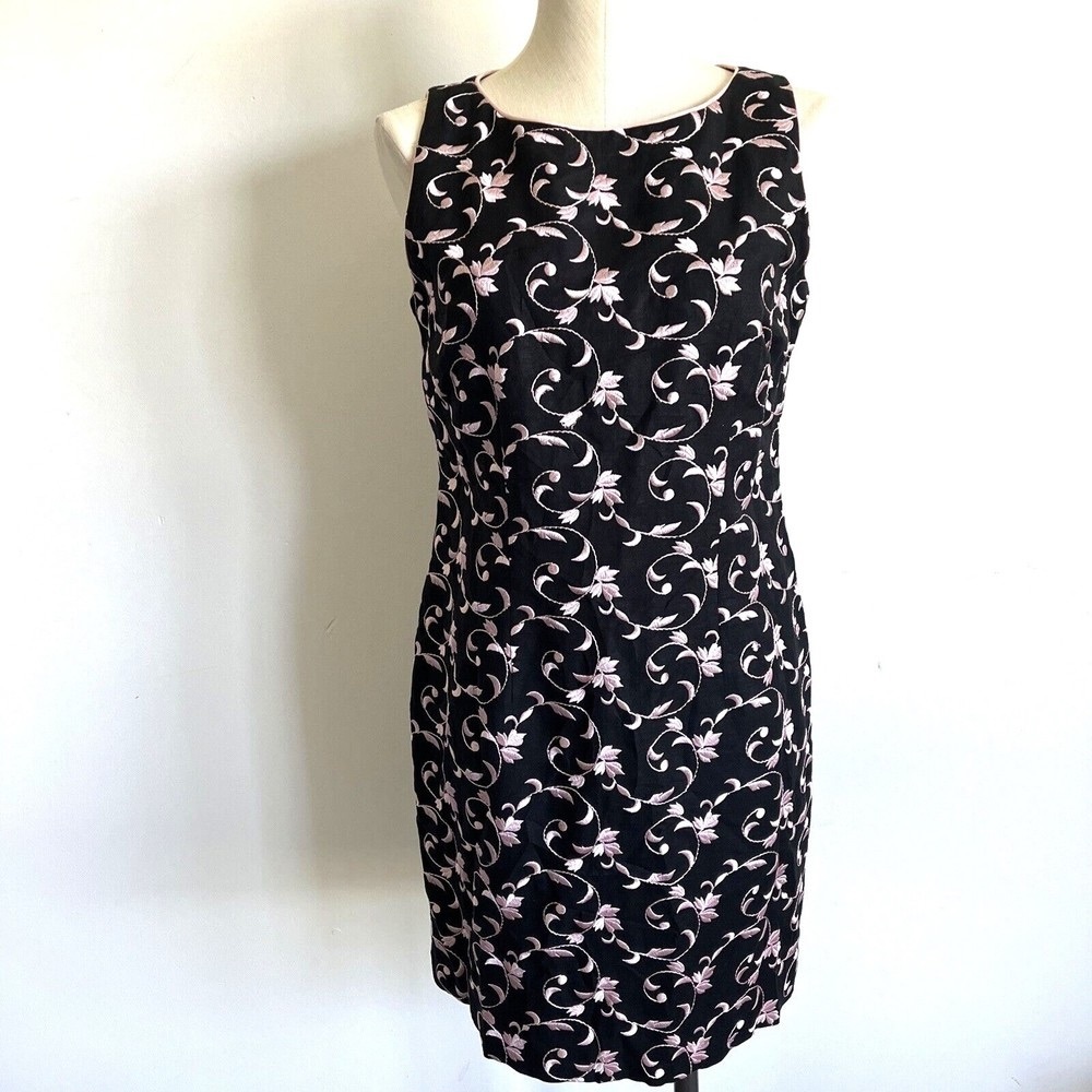 Jessica Howard Women's Sleeveless Sheath Dress Black Pink Embroidered Career 10P